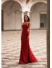 V Neck Deep Red Sequin Backless Evening Dress V Neck Deep Red Sequin Backless Evening Dress
