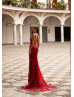 V Neck Deep Red Sequin Backless Evening Dress V Neck Deep Red Sequin Backless Evening Dress