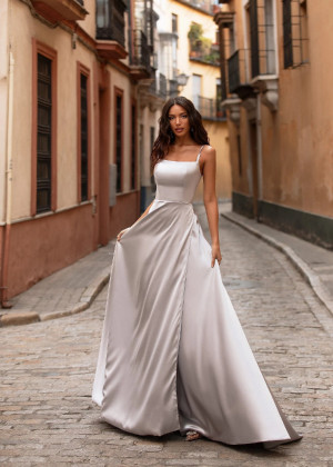 Ice Grey Satin Hidden Slit Evening Dress Ice Grey Satin Hidden Slit Evening Dress
