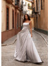 Ice Grey Satin Hidden Slit Evening Dress