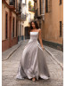 Ice Grey Satin Hidden Slit Evening Dress Ice Grey Satin Hidden Slit Evening Dress