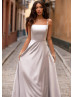 Ice Grey Satin Hidden Slit Evening Dress Ice Grey Satin Hidden Slit Evening Dress