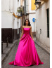 Strapless Straight Neck Fuchsia Satin Modern Evening Dress