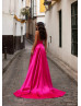 Strapless Straight Neck Fuchsia Satin Modern Evening Dress