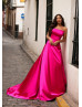 Strapless Straight Neck Fuchsia Satin Modern Evening Dress