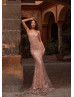 Straight Neck Pink Glittering Tulle Evening Dress