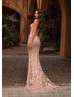 Straight Neck Pink Glittering Tulle Evening Dress