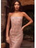 Straight Neck Pink Glittering Tulle Evening Dress