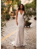 Plunging Neck Ivory Sequin Cross Back Sexy Evening Dress