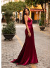 Burgundy Satin Side Slit Lace-up Back Evening Dress Burgundy Satin Side Slit Lace-up Back Evening Dress