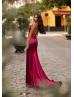 Burgundy Satin Side Slit Lace-up Back Evening Dress Burgundy Satin Side Slit Lace-up Back Evening Dress