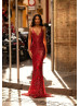 Thin Adjustable Straps Red Sequin Evening Dress