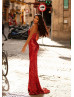 Thin Adjustable Straps Red Sequin Evening Dress