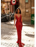 Thin Adjustable Straps Red Sequin Evening Dress