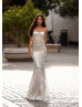 Strapless Sweetheart Neck Silver Sequin Evening Dress