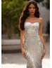 Strapless Sweetheart Neck Silver Sequin Evening Dress