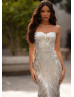 Strapless Sweetheart Neck Silver Sequin Evening Dress Strapless Sweetheart Neck Silver Sequin Evening Dress