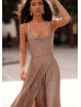 Cowl Neck Rose Gold Sequin Hidden Slit Evening Dress Cowl Neck Rose Gold Sequin Hidden Slit Evening Dress