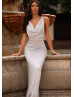 Cowl Neck Silver Sequin Exposed Back Evening Dress Cowl Neck Silver Sequin Exposed Back Evening Dress
