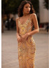 Deep V Neck Gold Sequin Low Back Evening Dress Deep V Neck Gold Sequin Low Back Evening Dress