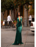 Halter Neck Emerald Satin Open Back Stunning Evening Dress