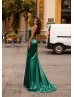 Halter Neck Emerald Satin Open Back Stunning Evening Dress