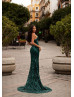 Strapless Scoop Neck Emerald Sequin Gorgeous Evening Dress