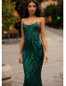 Strapless Scoop Neck Emerald Sequin Gorgeous Evening Dress