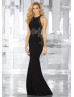 Black Jersey Beaded Embroidery Evening Dress