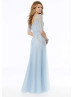 Elbow Sleeves Beaded Sky Blue Lace Tulle Evening Dress
