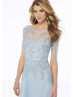 Elbow Sleeves Beaded Sky Blue Lace Tulle Evening Dress