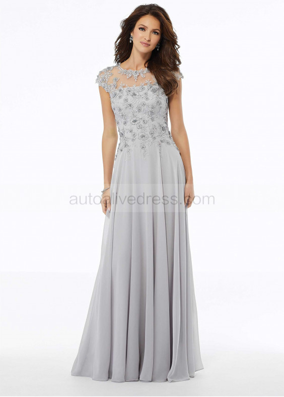 Cap Sleeves Beaded Lace Chiffon Amazing Evening Dress