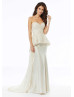 Strapless Sweetheart Beaded Satin Lace Peplum Evening Dress Strapless Sweetheart Beaded Satin Lace Peplum Evening Dress