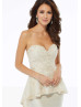 Strapless Sweetheart Beaded Satin Lace Peplum Evening Dress