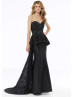 Strapless Sweetheart Beaded Satin Lace Peplum Evening Dress