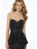 Strapless Sweetheart Beaded Satin Lace Peplum Evening Dress