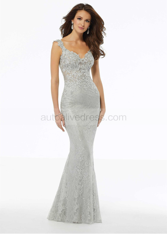 Cap Sleeves Beaded Lace Evening Dress