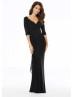 Elbow Sleeves Beaded Black Lace Tulle Evening Dress