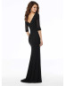 Elbow Sleeves Beaded Black Lace Tulle Evening Dress