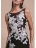 Beaded Ivory Floral Lace Black Tulle Evening Dress