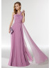 Beaded Pleated Purple Chiffon Evening Dress