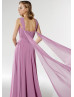 Beaded Pleated Purple Chiffon Evening Dress