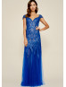 Cap Sleeves Royal Blue Sequined Tulle Evening Dress Cap Sleeves Royal Blue Sequined Tulle Evening Dress