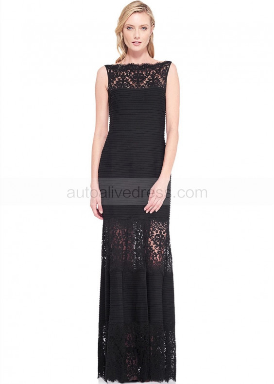 Boat Neck Black Lace Jersey Evening Dress Boat Neck Black Lace Jersey Evening Dress