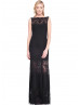 Boat Neck Black Lace Jersey Evening Dress