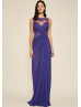 Illusion Neck Draped Violet Lace Chiffon Evening Dress