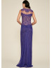 Illusion Neck Draped Violet Lace Chiffon Evening Dress