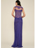 Illusion Neck Draped Violet Lace Chiffon Evening Dress Illusion Neck Draped Violet Lace Chiffon Evening Dress