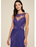 Illusion Neck Draped Violet Lace Chiffon Evening Dress