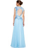 Illusion Neck Blue Lace Chiffon Keyhole Back Evening Dress